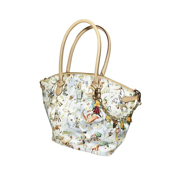 Piero Guidi Magic Circus Cherie Embossed Print Womens Large Tote Bag w/ Charm - Picture 2 of 8